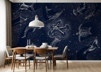 A graceful subtle pattern wall mural in dark, dramatic tones.