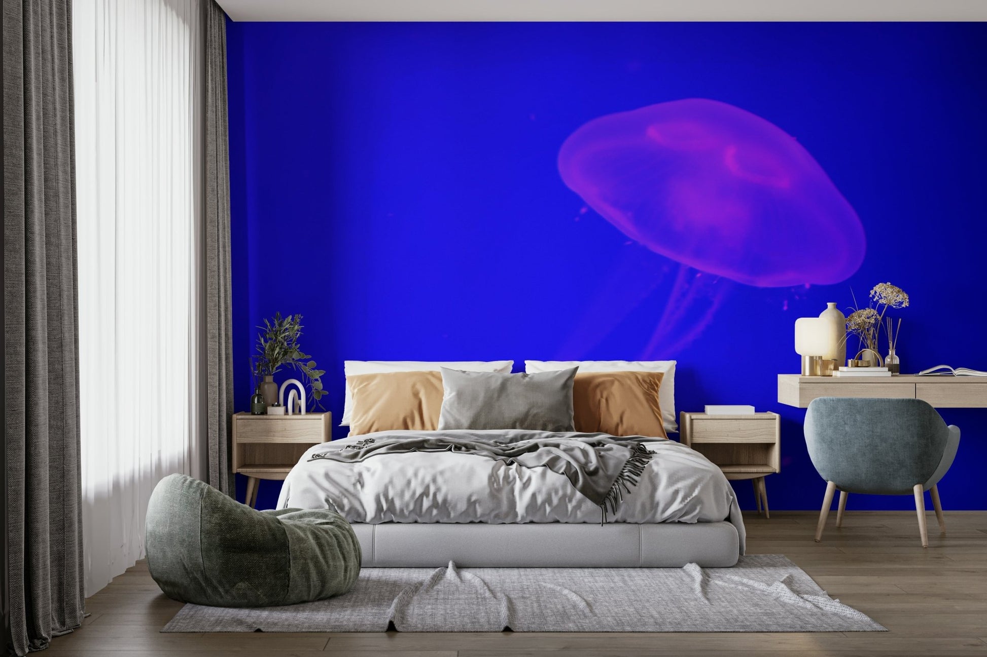 A beautiful tropical fish wall mural for a living room.

