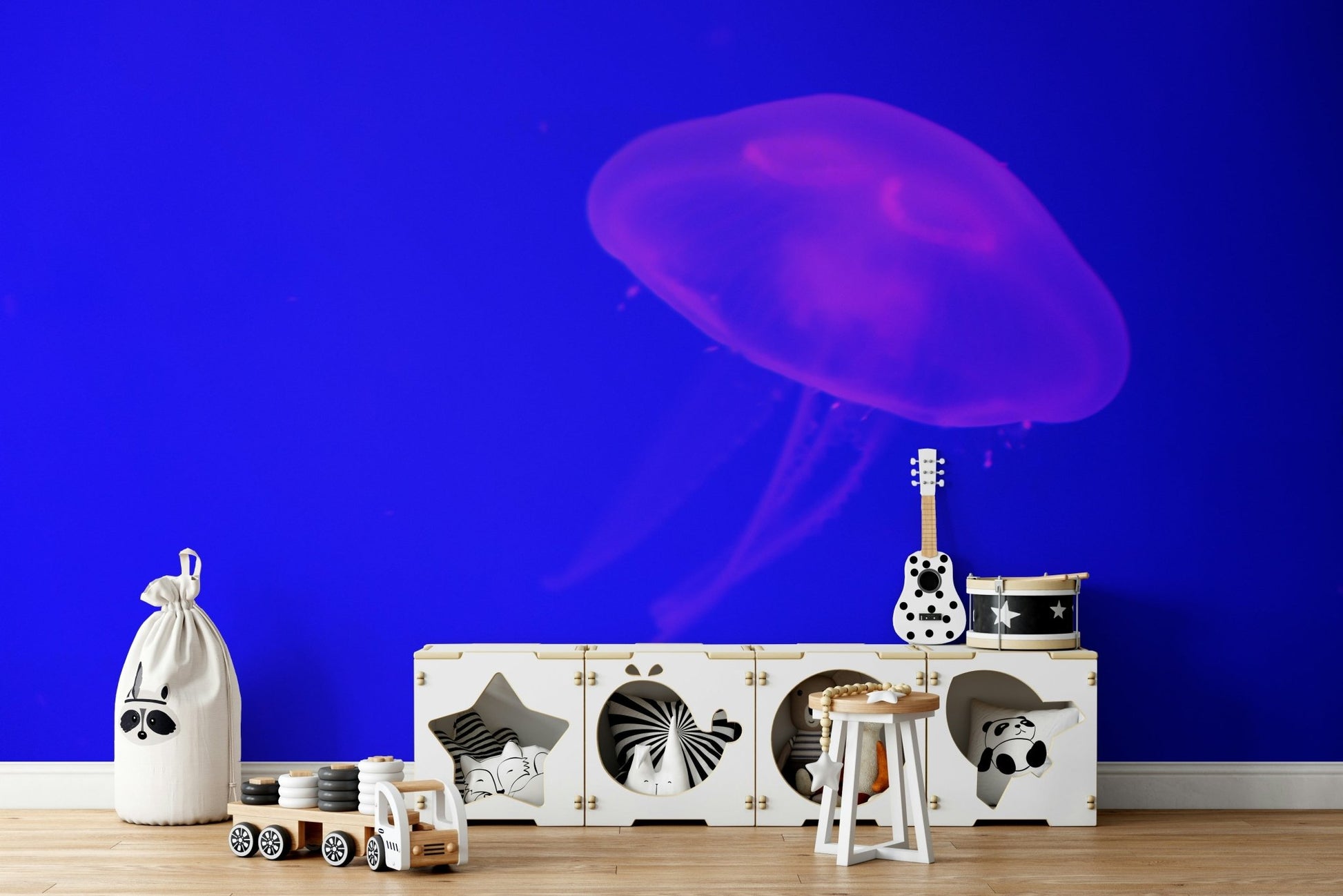 A calming abstract water wallpaper mural that defines a space.

