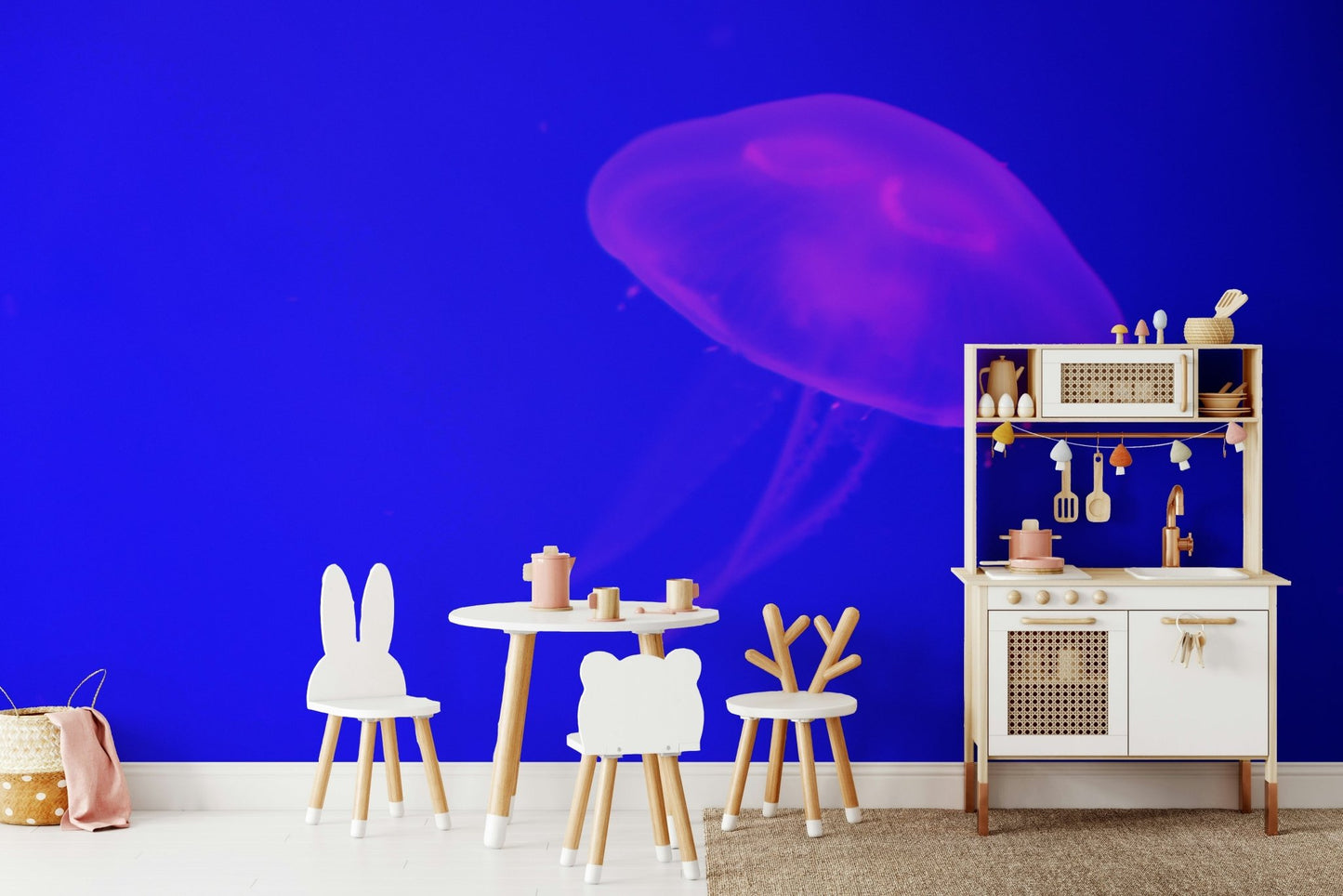 An artistic ocean escape mural for home decor.

