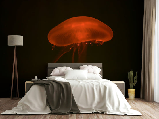 At the Aquarium Wall Mural in a living room with vibrant marine artwork GD4730