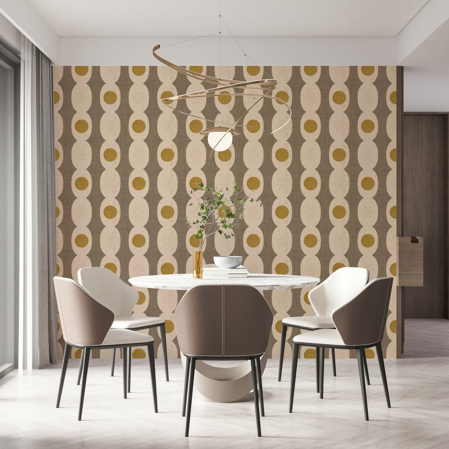 Mid century Atomic Age Beige Abstract Wallpaper columns, GD6528