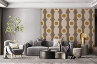Distressed oval Atomic Age Beige Abstract Wallpaper design, GD6528