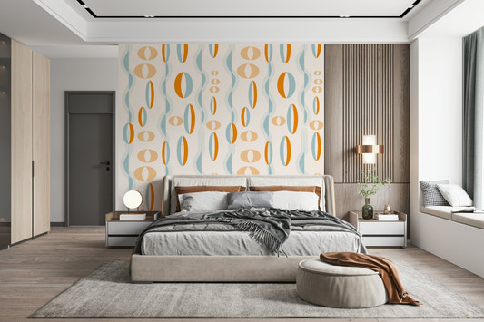 Wallpaper mural Squiggly columns and funky shapes, Atomic Era design.