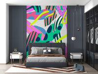 An artistic delicate bloom mural on minimalist wallpaper.