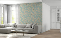 Wallpaper, 'Atomic Petals,' kinetic floral design, scintillating hues.