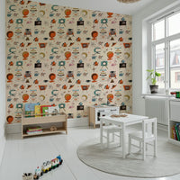Atomic Retro Living Kitsch Beige wallpaper fun icons.
