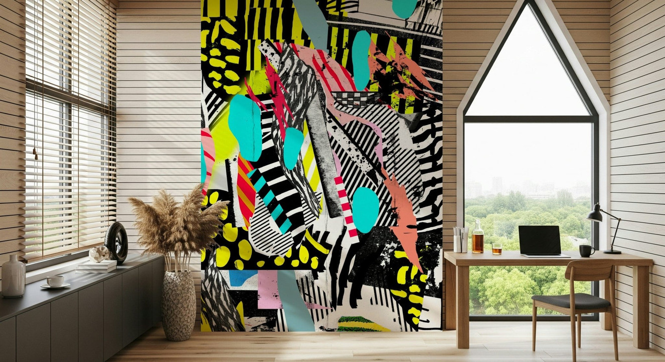 A beautiful abstract art wallpaper mural with fluid, organic lines.