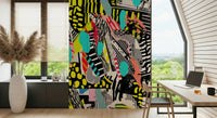 A calming abstract design wallpaper mural that defines a space.