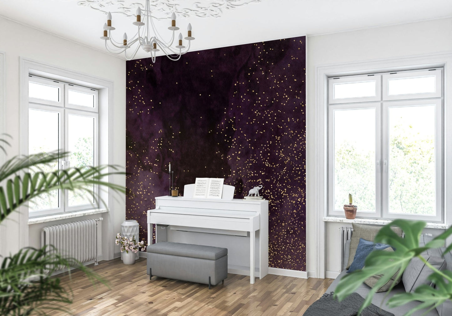 A graceful subtle pattern wall mural in rich, dark tones.