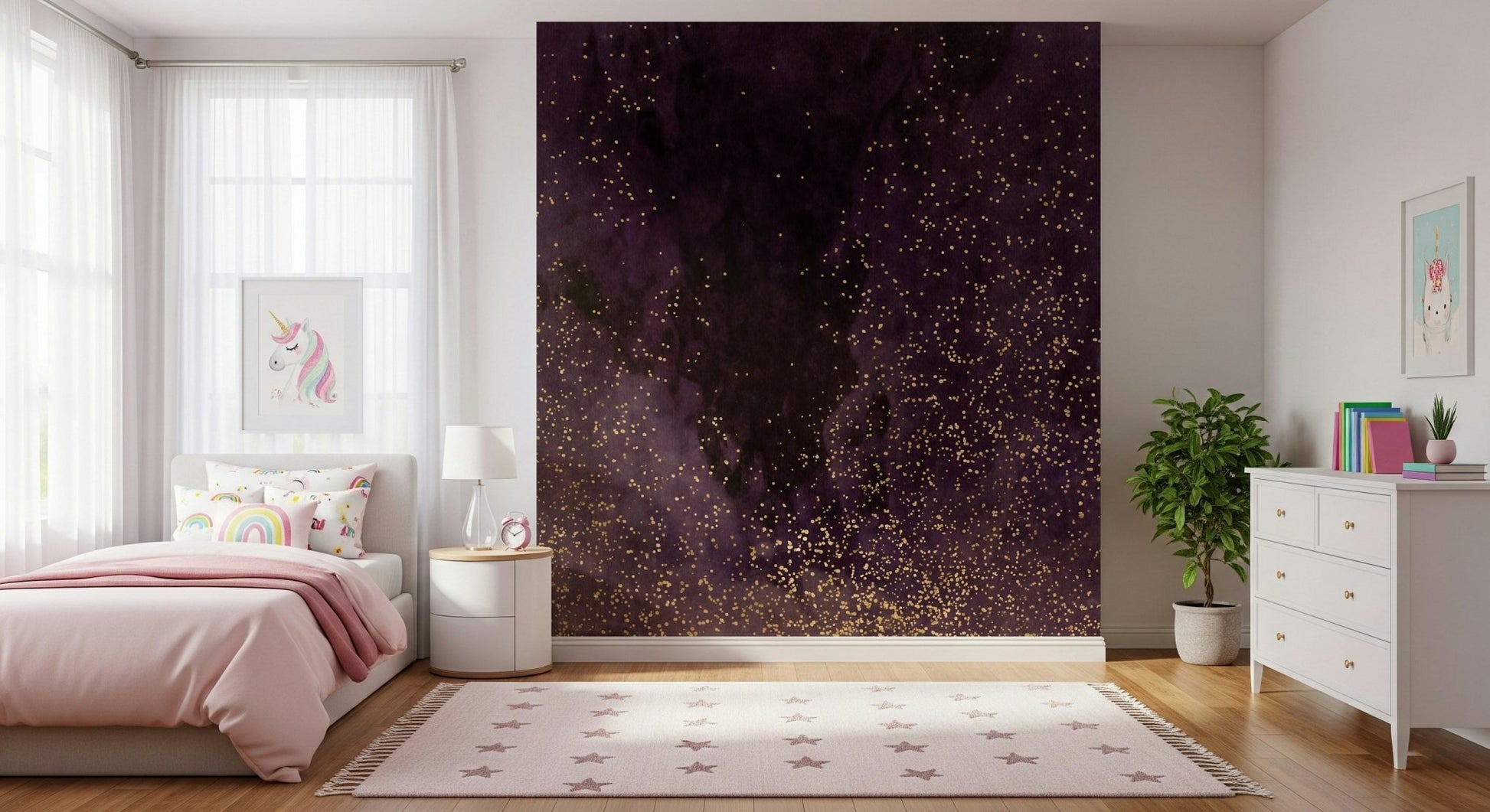 A beautiful modern art wall mural of a starlit nebula.