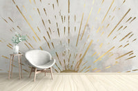 Aurora Gleam wallpaper in the living room with gold accents, C340