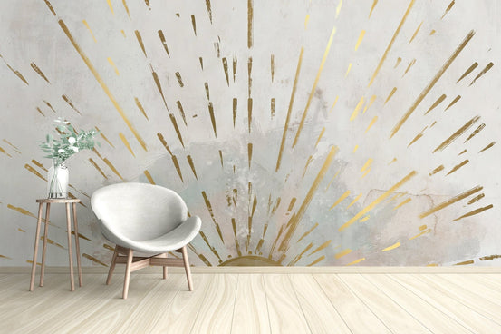 Aurora Gleam wallpaper in the living room with gold accents, C340