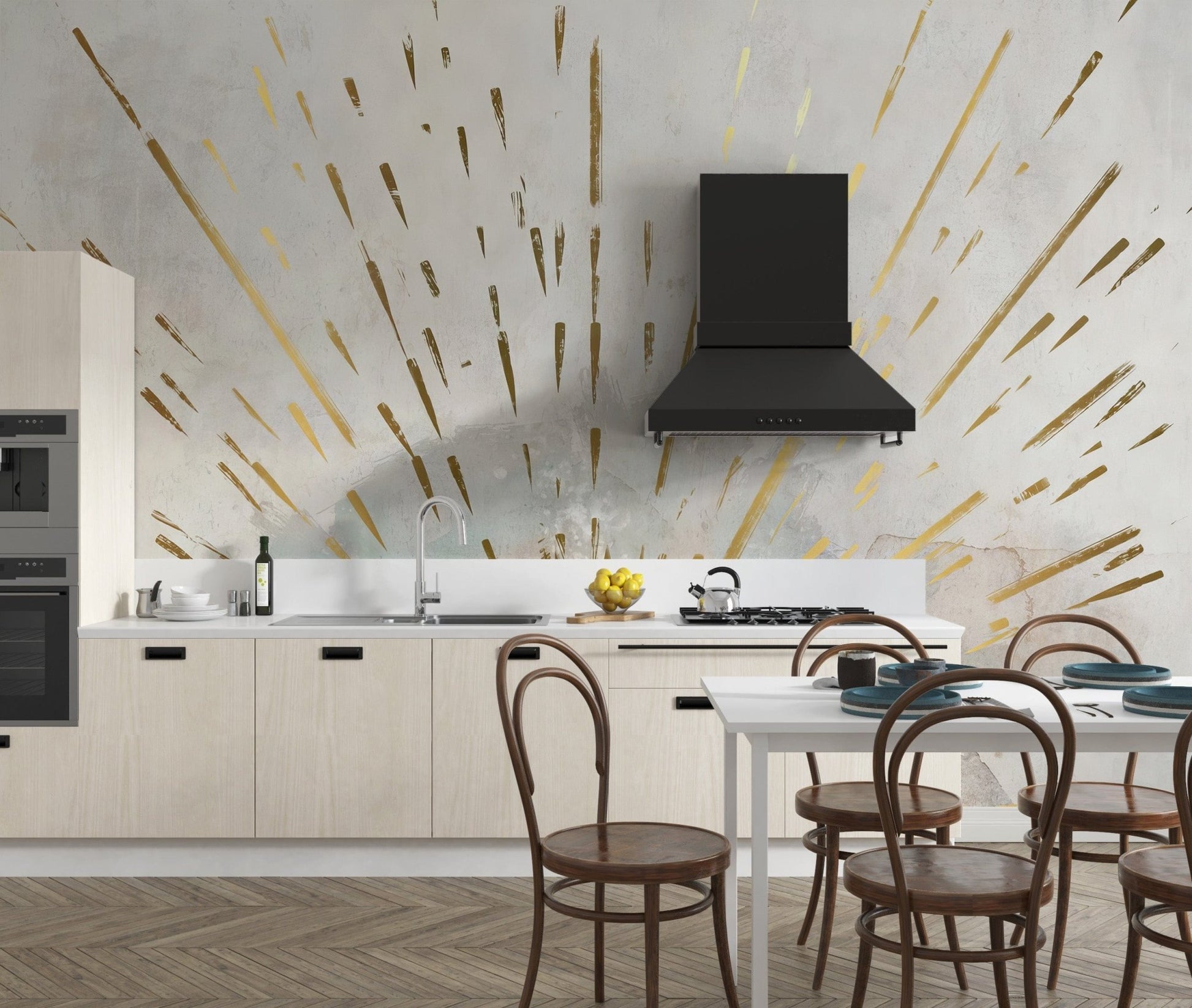 Bring celestial charm with Aurora Gleam wallpaper to the kitchen, C340
