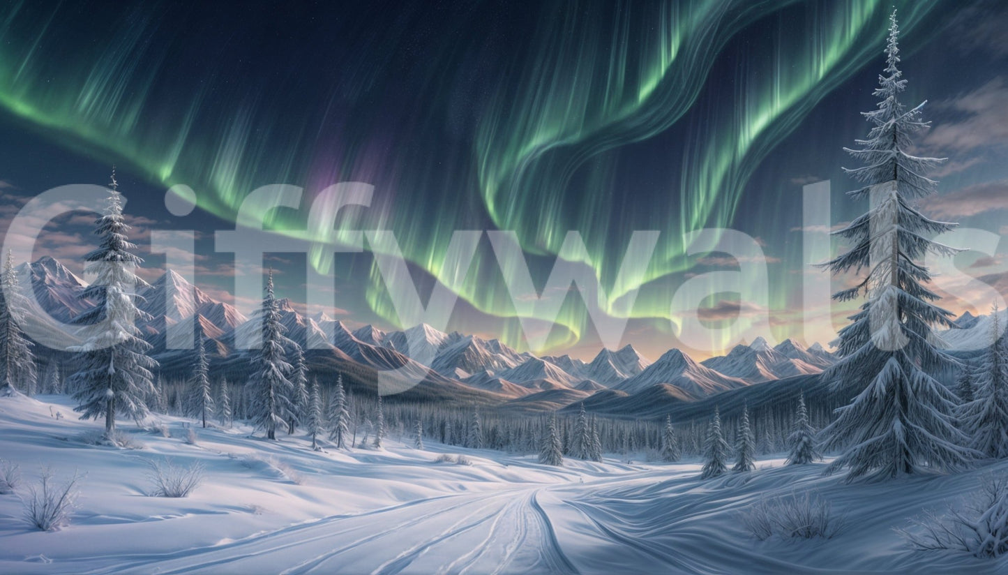 Artistic winter nature wallpaper mural for a creative studio feature wall mural.