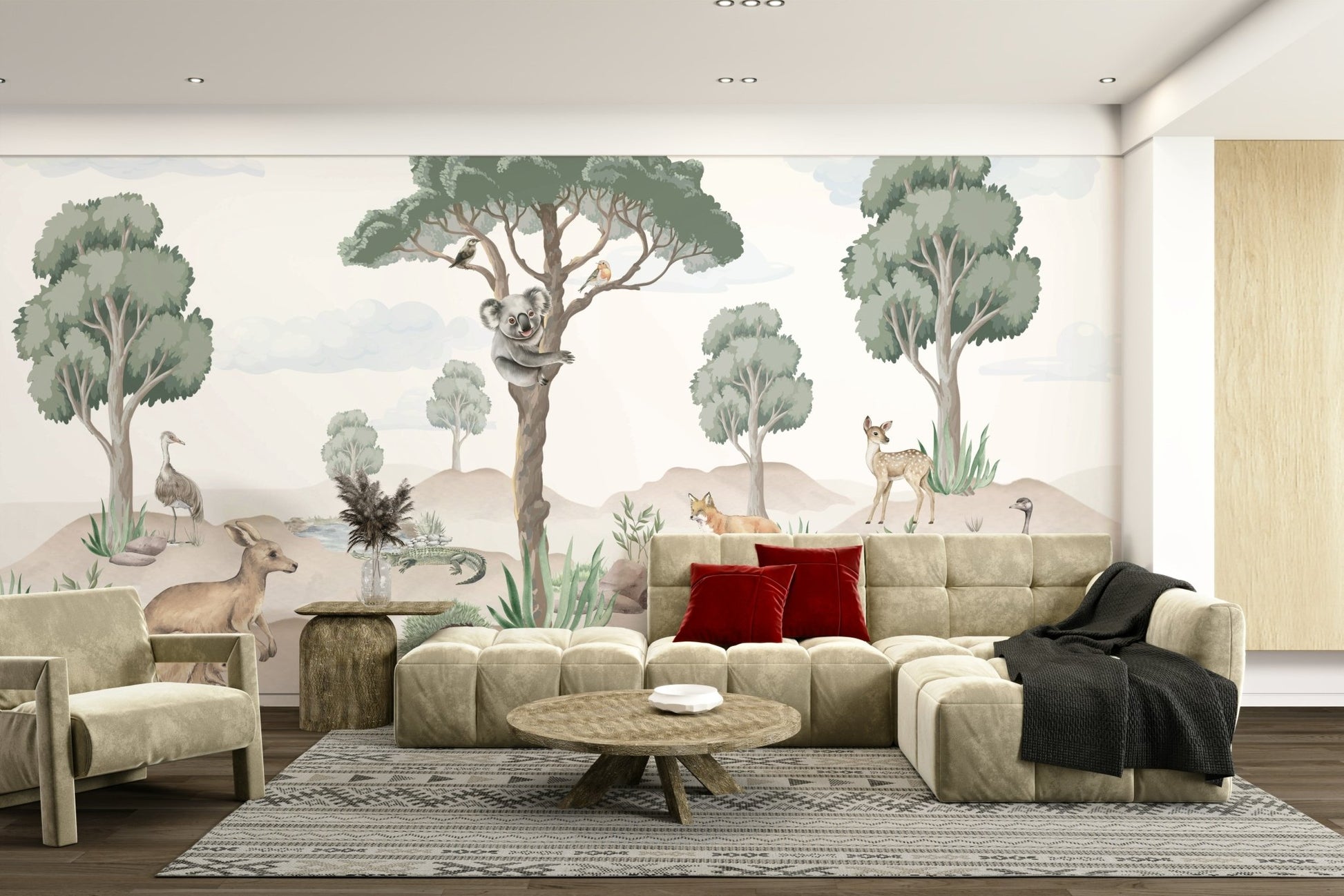 The colors are soft and muted, with lots of green and gray.

