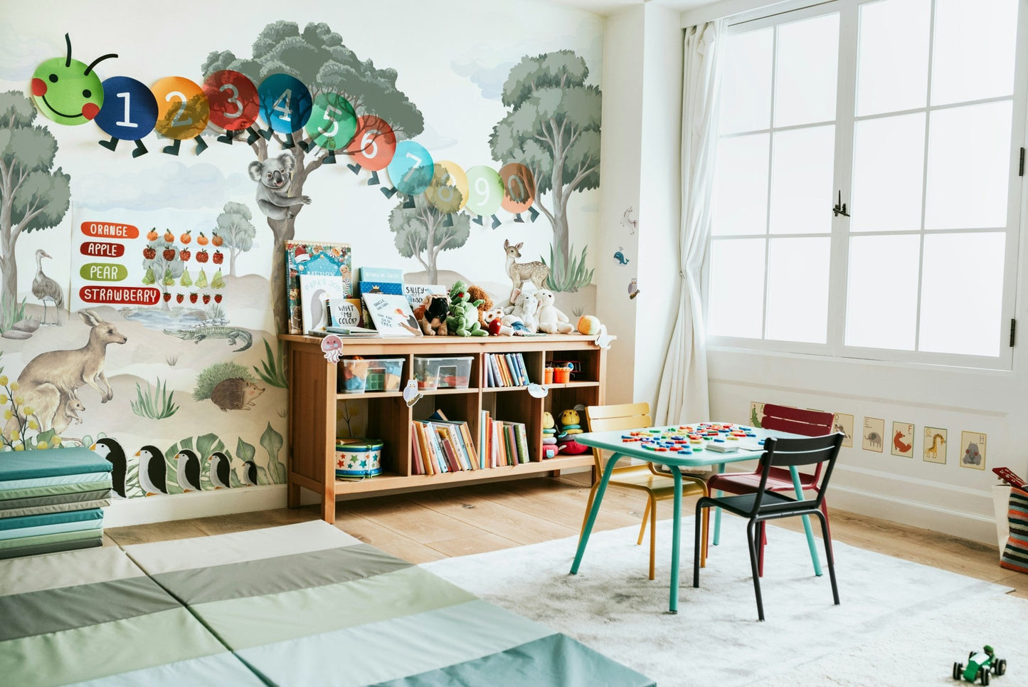 This wallpaper is perfect for a child's room or a playroom.
