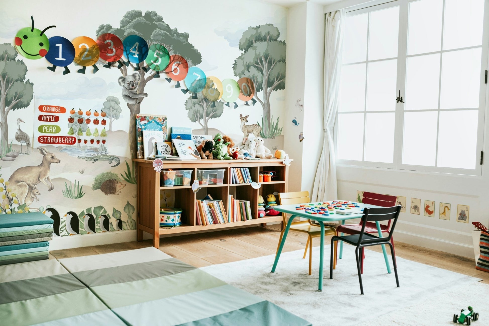 This wallpaper is perfect for a child's room or a playroom.

