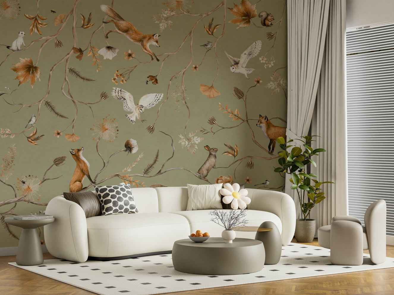 Autumn Arbor Wall Mural in a cozy living room.