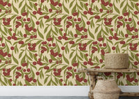 Nature-inspired red wallpaper with autumn berries for warmth.

