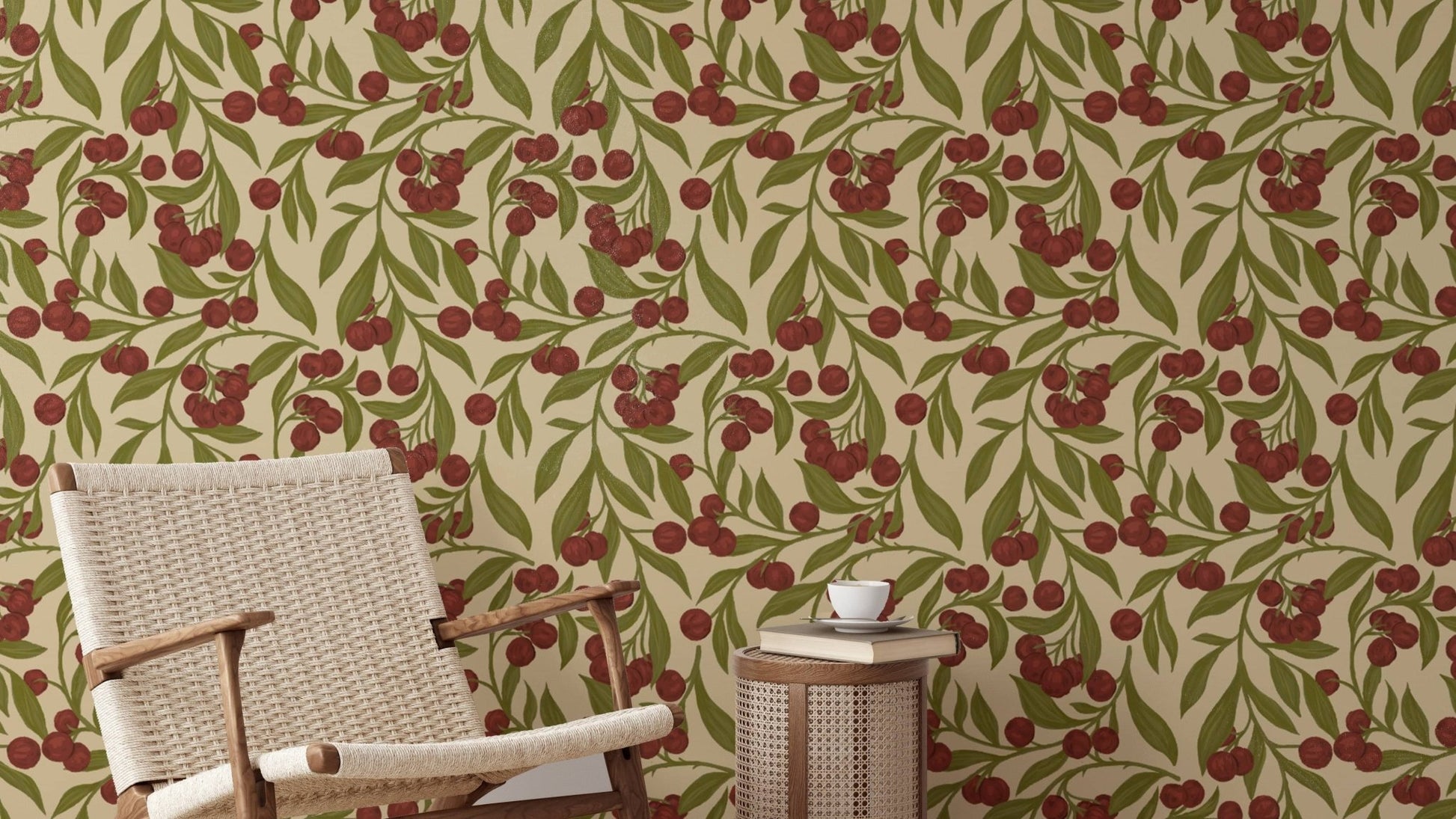 Rustic red autumn berries wallpaper for inviting interiors.
