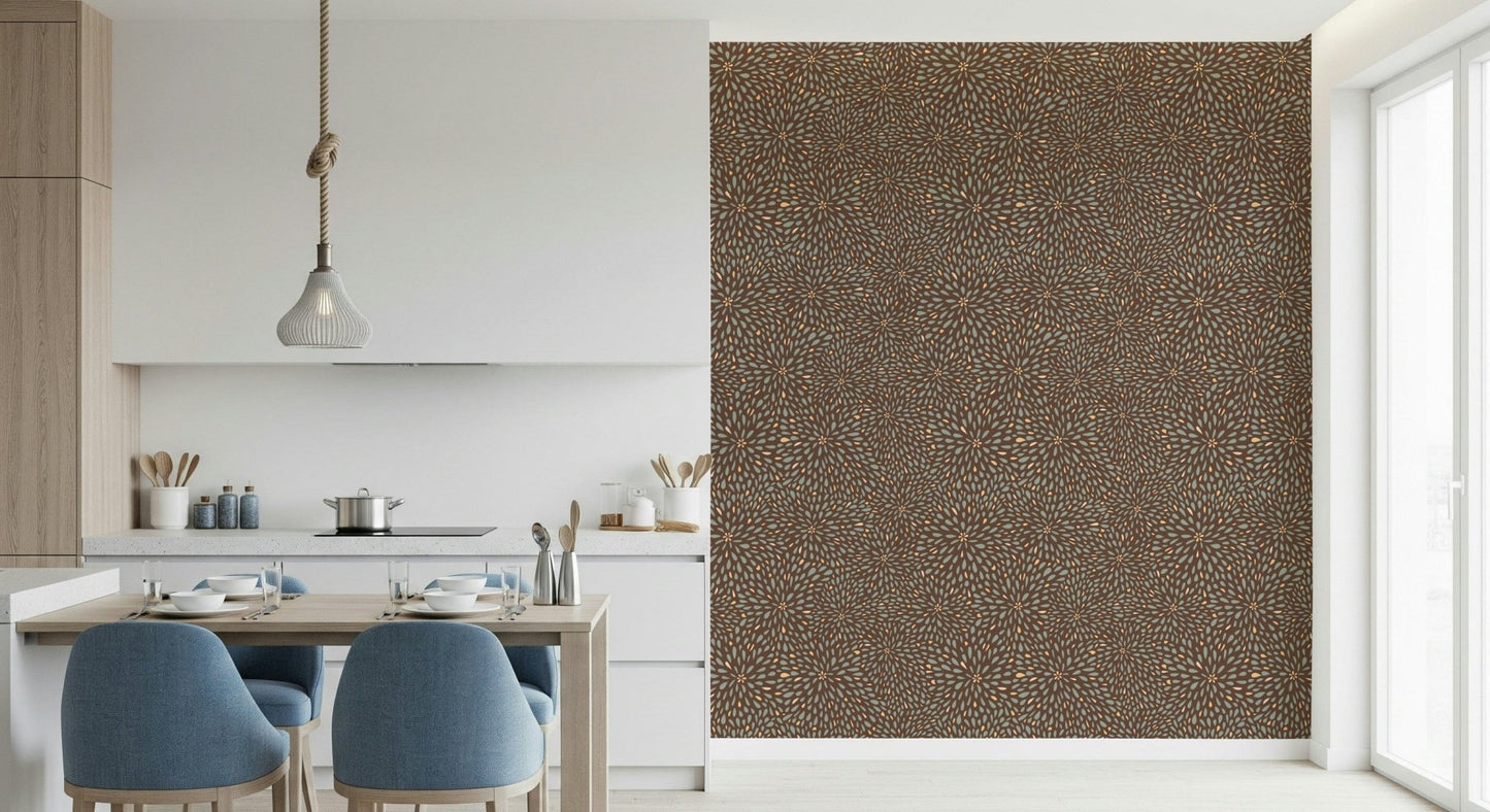 Abstract floral pattern, Autumn Burst wall mural, repeating teardrop motif., GD6631