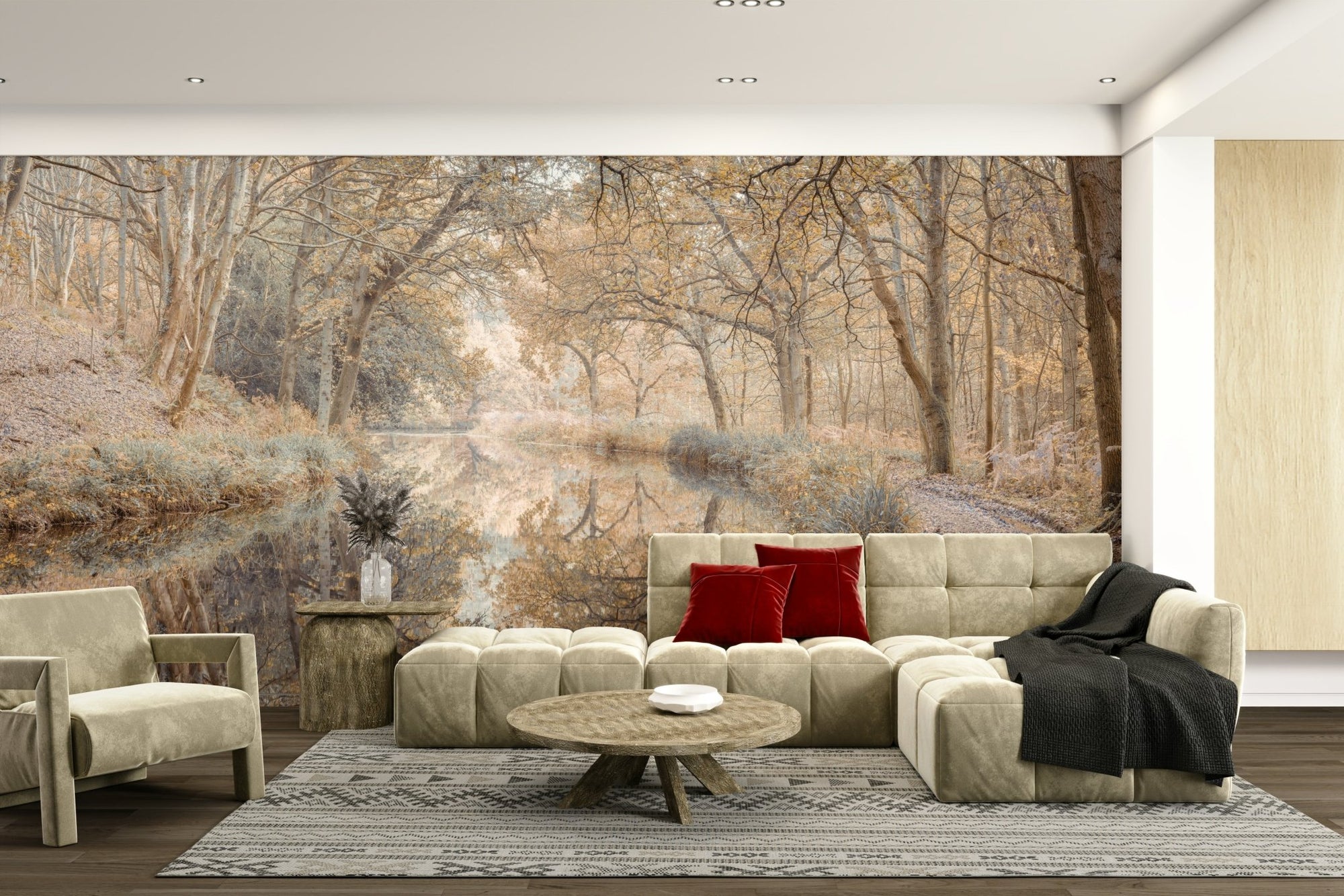 Autumn Canal wall mural with fall trees, GD2051
