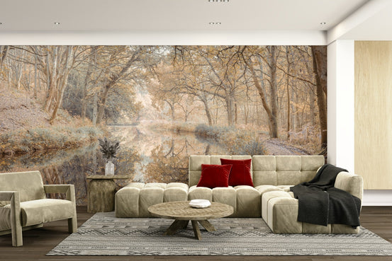 Autumn Canal wall mural with fall trees, GD2051