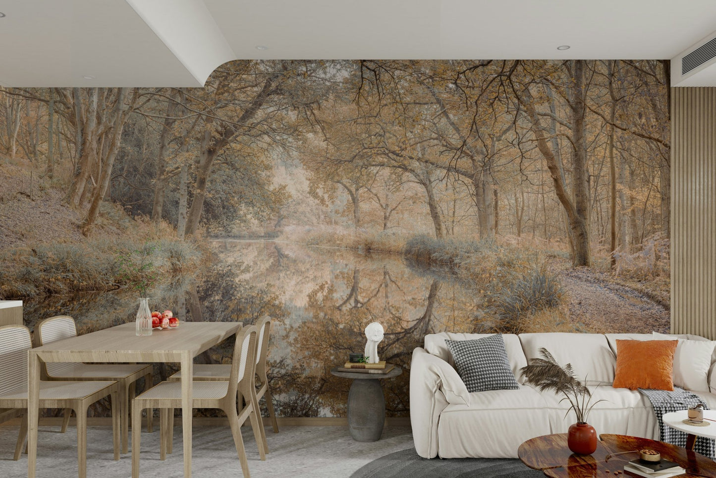 Tranquil canal mural for living room

