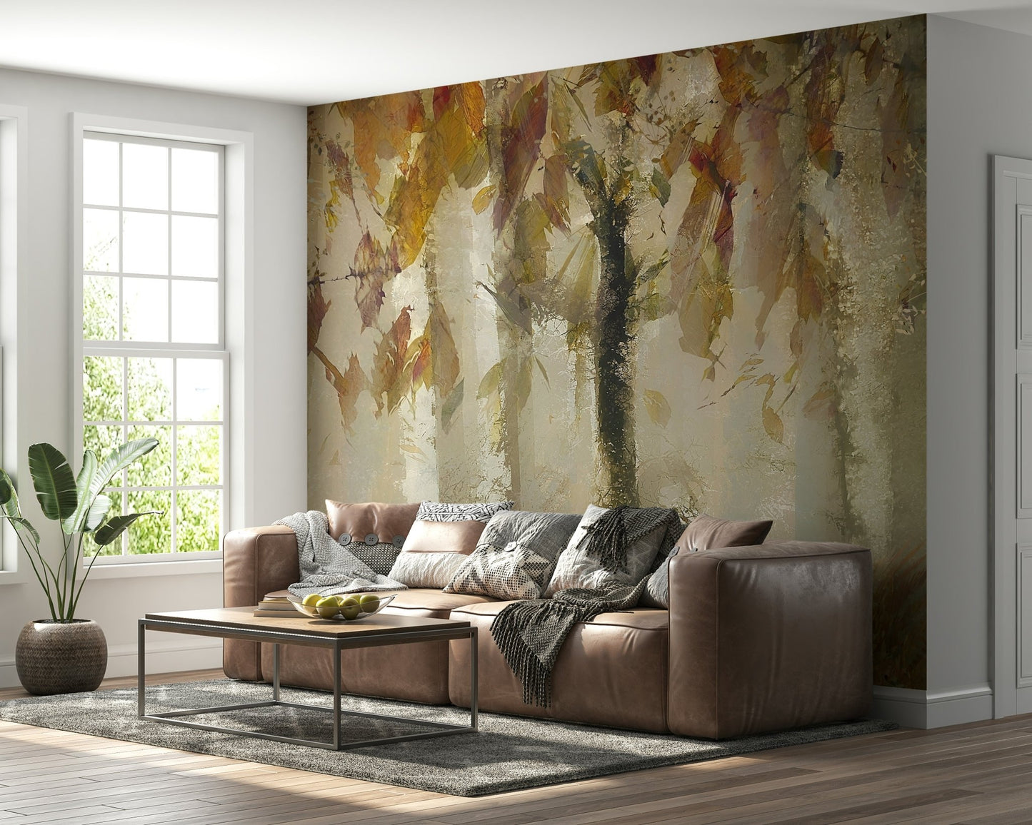 A contemplative misty forest wallpaper mural for a feature wall., GD5629