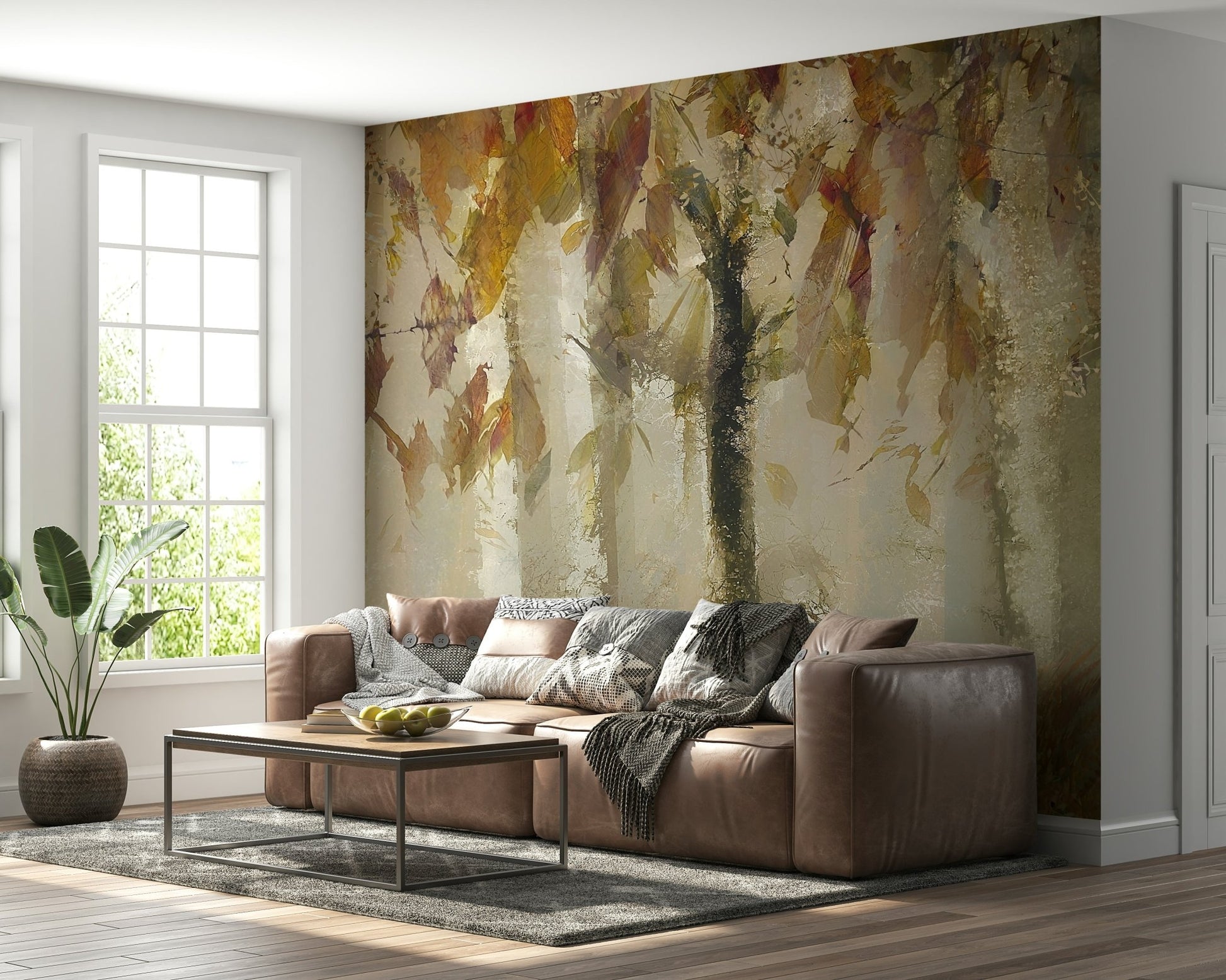 A contemplative misty forest wallpaper mural for a feature wall., GD5629