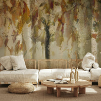 A graceful subtle leaf wall mural in warm, natural tones., GD5629