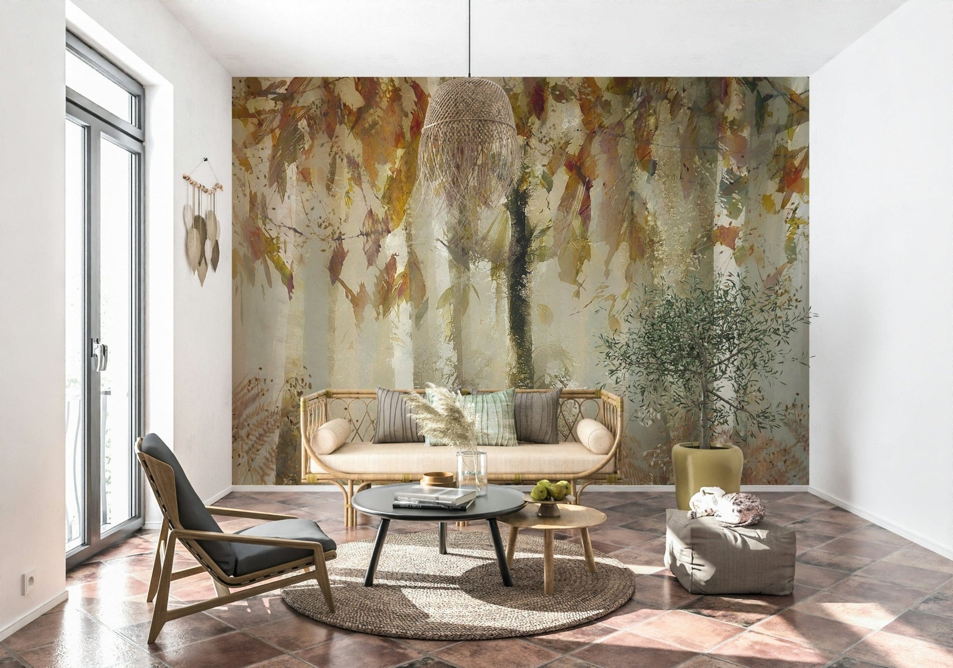 A calming serene forest wallpaper mural that defines a space., GD5629
