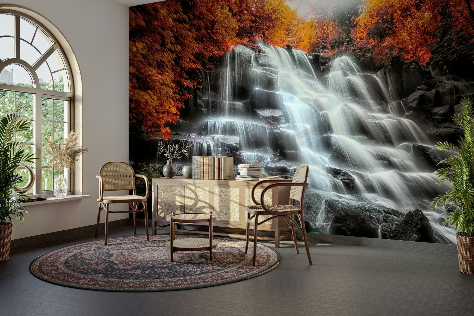 Autumn Cascade Wall Mural with rushing forest waterfall GD5030