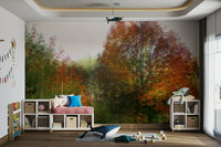 A close-up view of the detailed fall leaves.

