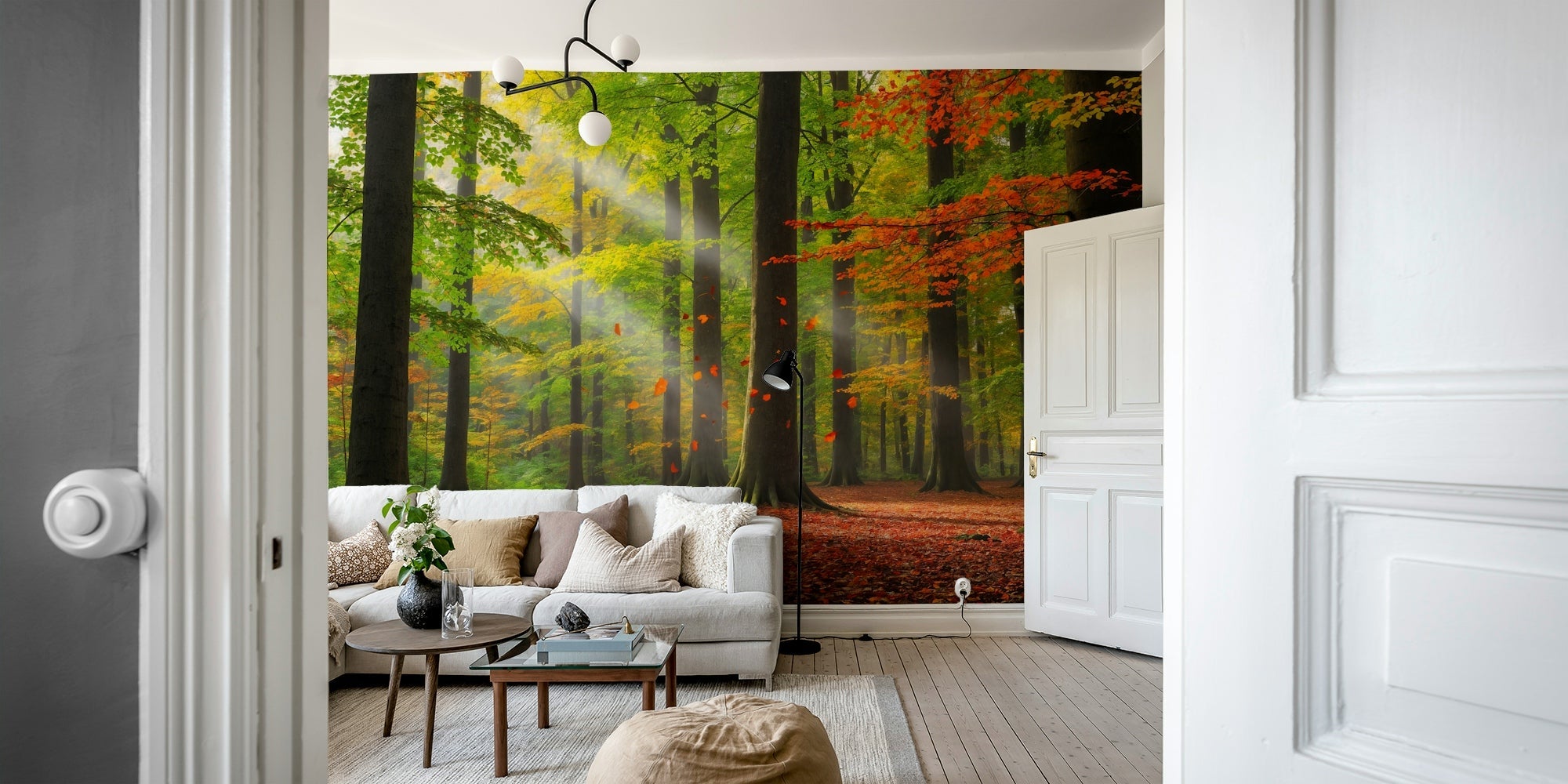 A peaceful wall mural with a charming autumn forest scene. GD4192


