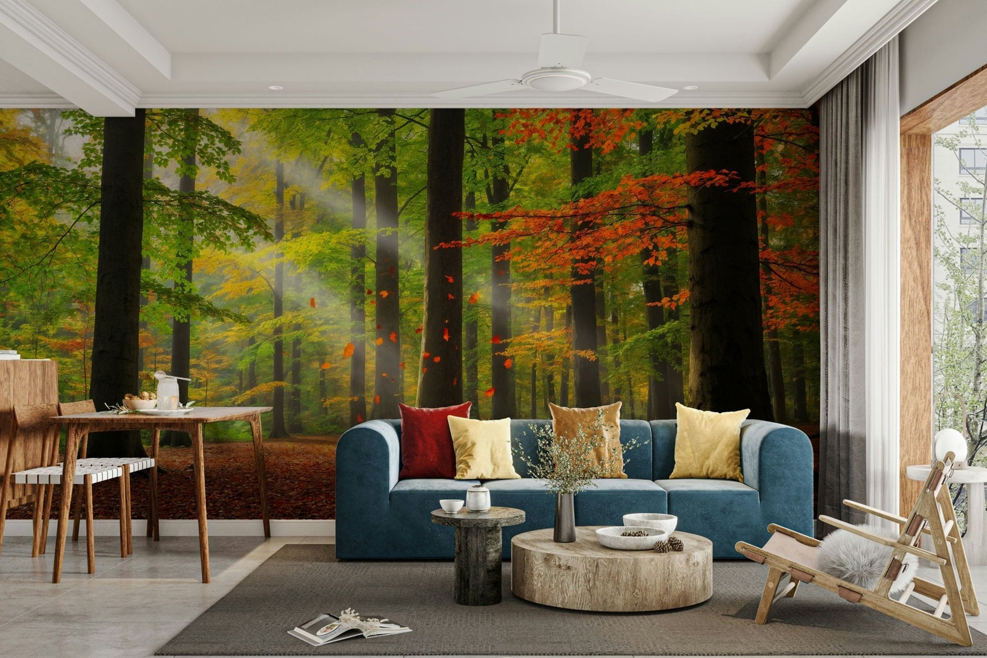 The composition is a wide, landscape view of the forest.

