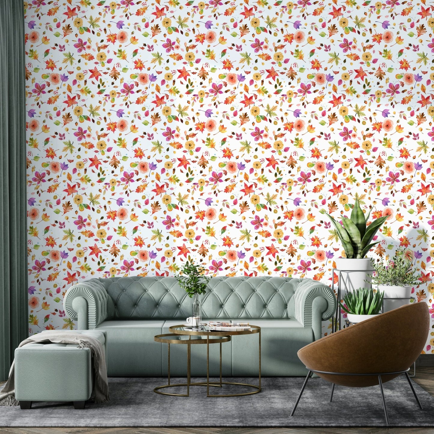 Oak and maple leaf mural wallpaper

