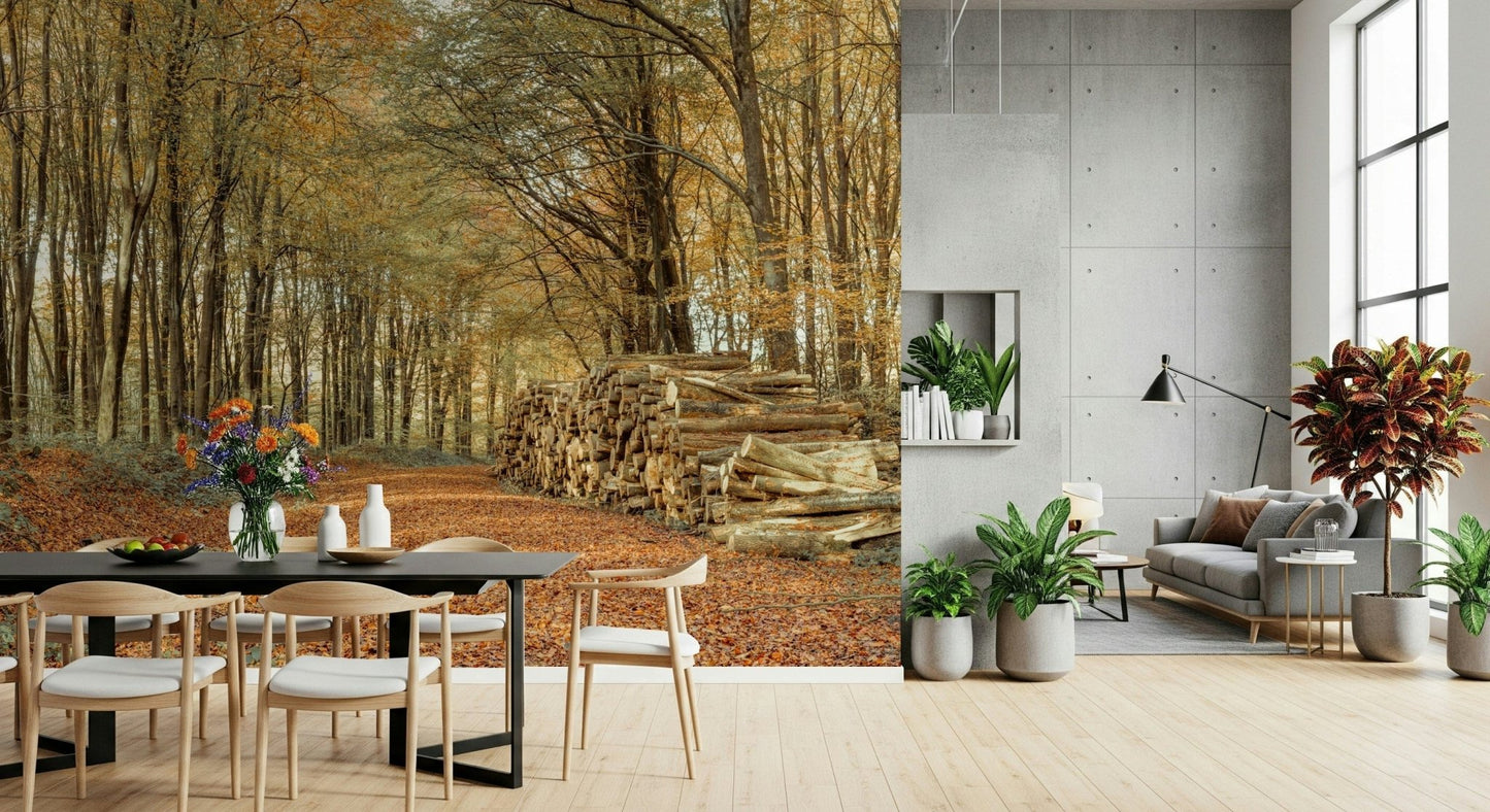 Panoramic forest Autumn Forest Scene Wall Mural view detail.