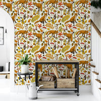 A peaceful nature-inspired mural on decorative wallpaper., GD5631