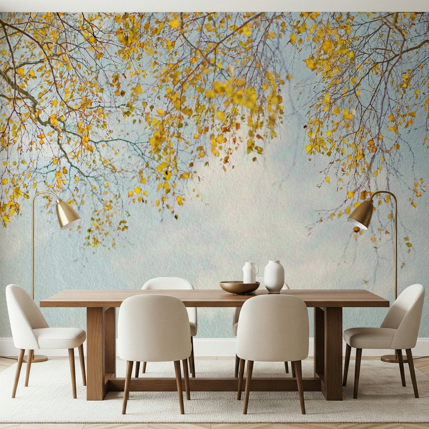 Delicate Autumn Hues Woodland golden fall wall mural print.