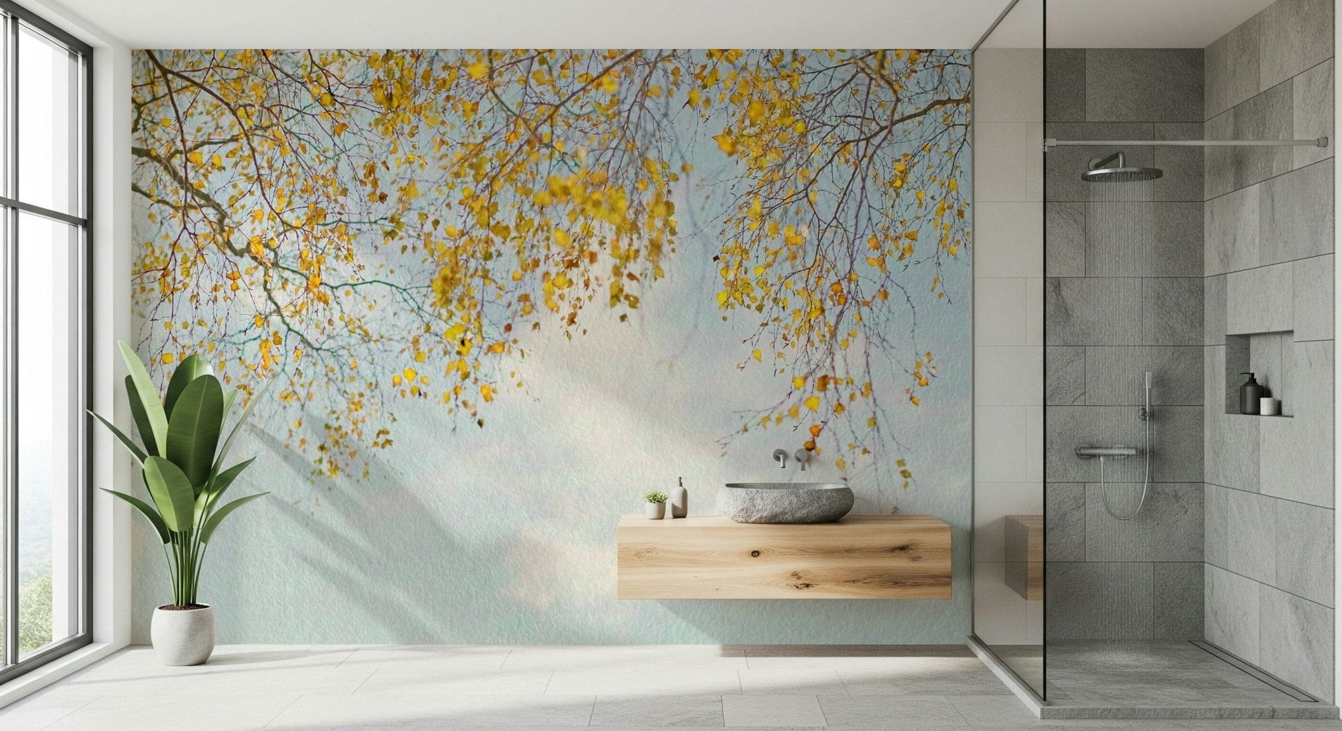 Graceful Autumn Hues Woodland seasonal mural decoration.