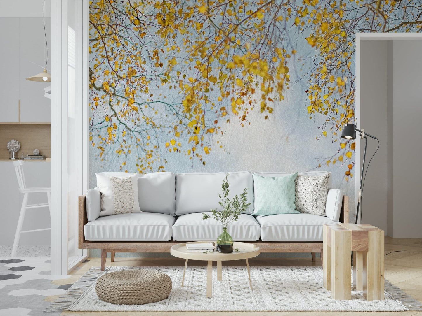 Serene Autumn Hues Woodland branch overlay wall mural art.