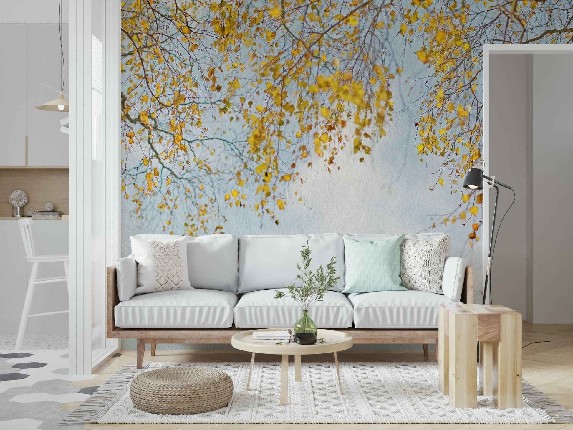 Serene Autumn Hues Woodland branch overlay wall mural art.