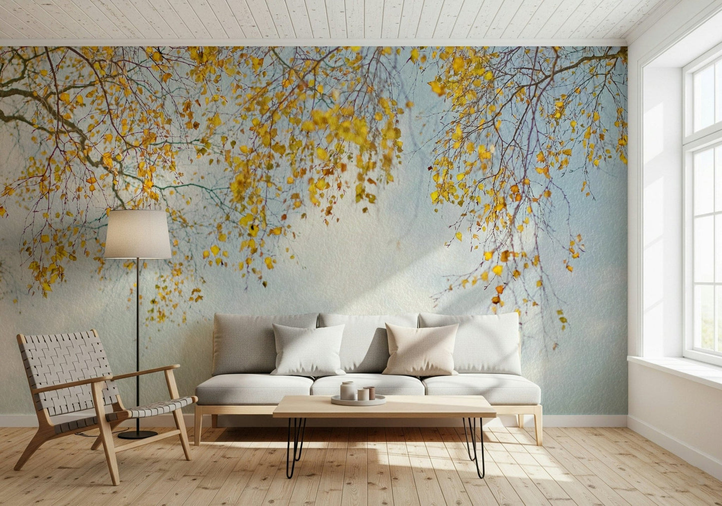 Soft Autumn Hues Woodland pastel cloud wall mural view.