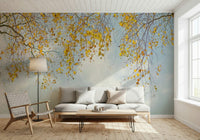 Soft Autumn Hues Woodland pastel cloud wall mural view.