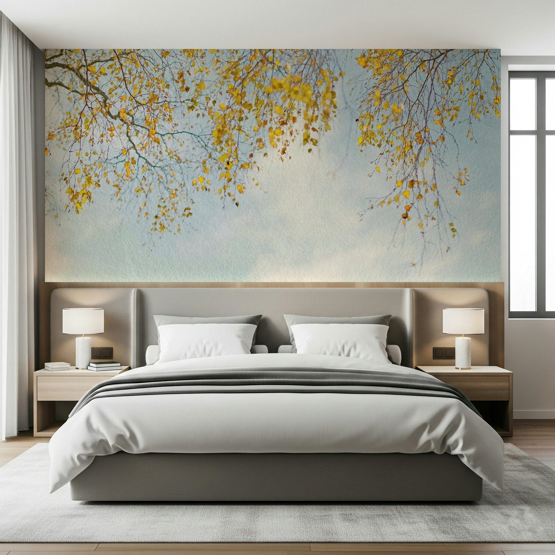 Autumn Hues Woodland overhead leaves pattern wall mural style.
