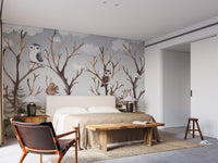 Artistic fall forest wall mural for kids
