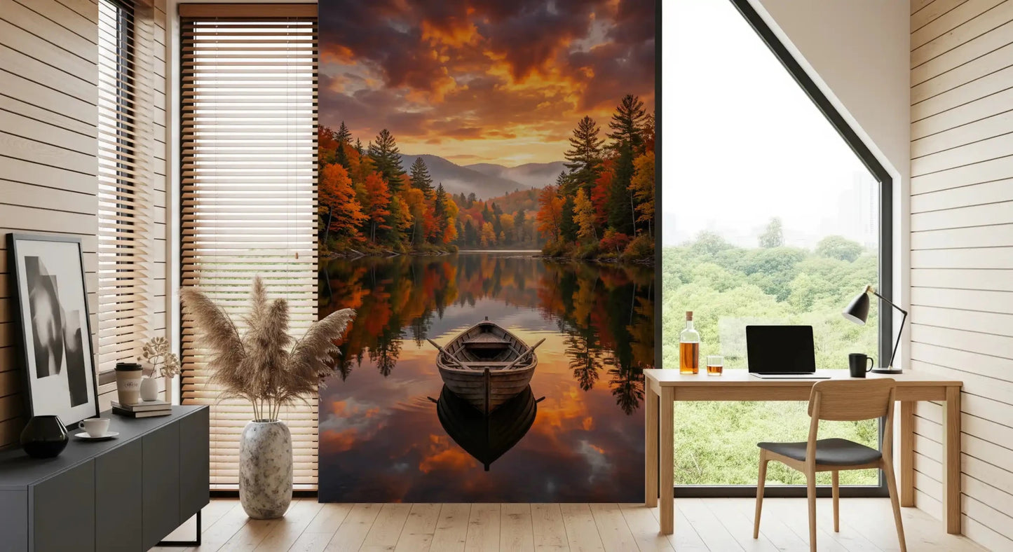 Autumn Lake Serenity Wall Mural placed Home office  in a bright open hall, GD8932