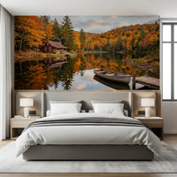 Autumn forests glow behind a bedroom in Autumn Lakeside wall mural.
GD9540